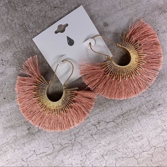 CORAL/GOLD Boho - Fringe Large Statement Earrings - Picture 1 of 3